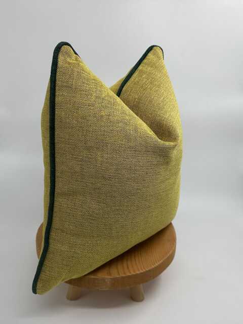 Yellow Linen Pillow Cover With Green Pipping, Citron Decorative Cover, Lime Pillowcase, Throw Pillows - image 1