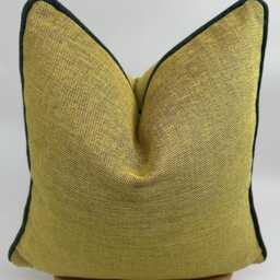 Yellow Linen Pillow Cover With Green Pipping, Citron Decorative Cover, Lime Pillowcase, Throw Pillows - thumbnail 3