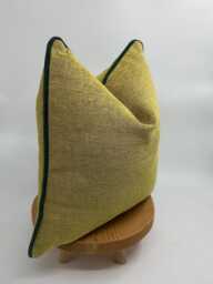 Yellow Linen Pillow Cover With Green Pipping, Citron Decorative Cover, Lime Pillowcase, Throw Pillows - thumbnail 1