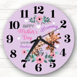 Mummy Mother's Day Gift Giraffe Purple Personalised Clock - thumbnail 1