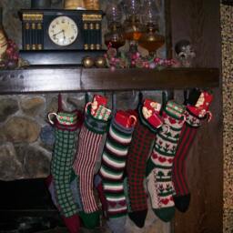 Hand Knit Christmas Stocking Green Red Sampler Hearts Fir Trees Flowers By Santa's Works - thumbnail 4