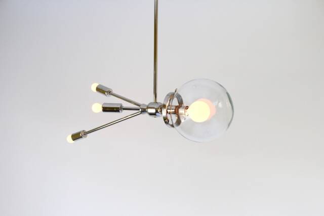 Sputnik Pendant Lamp, Mid Century Modern Hanging Lighting Fixture, Comet Space Age Rocket Chandelier, Clear Bubble Globe, Bulbs Included - image 1