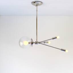 Sputnik Pendant Lamp, Mid Century Modern Hanging Lighting Fixture, Comet Space Age Rocket Chandelier, Clear Bubble Globe, Bulbs Included - thumbnail 2