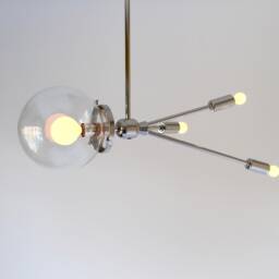 Sputnik Pendant Lamp, Mid Century Modern Hanging Lighting Fixture, Comet Space Age Rocket Chandelier, Clear Bubble Globe, Bulbs Included - thumbnail 3
