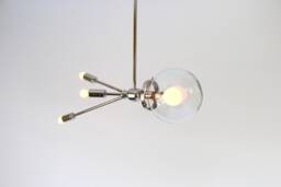Sputnik Pendant Lamp, Mid Century Modern Hanging Lighting Fixture, Comet Space Age Rocket Chandelier, Clear Bubble Globe, Bulbs Included - thumbnail 1