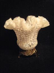 Re-Purposed Victorian Ruffled Trim White Glass Splatters Tri-Footed Votive Candle Holder - thumbnail 1