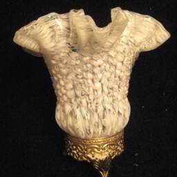 Re-Purposed Victorian Ruffled Trim White Glass Splatters Tri-Footed Votive Candle Holder - thumbnail 2