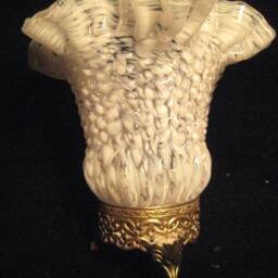 Re-Purposed Victorian Ruffled Trim White Glass Splatters Tri-Footed Votive Candle Holder - thumbnail 3