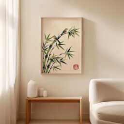 Bamboo Bird Print - Japanese Wall Art Oriental Nature Poster - thumbnail 3