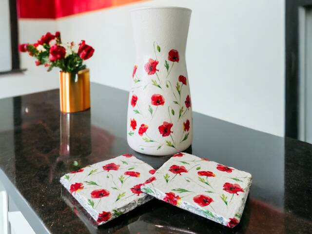 Poppy Vase & Coasters Themed Gifts Poppies Pretty Flower - image 1