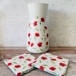 Poppy Vase & Coasters Themed Gifts Poppies Pretty Flower - thumbnail 3
