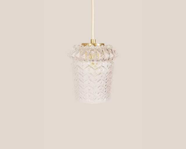Viktorija Vintage Pendant Light Handcrafted Glass Lamp Textured Retro Ceiling Fixture Yugoslavia Gold Brass - image 1
