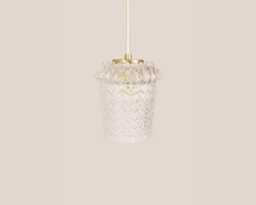 Viktorija Vintage Pendant Light Handcrafted Glass Lamp Textured Retro Ceiling Fixture Yugoslavia Gold Brass - thumbnail 1