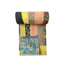 Vintage Kantha Quilt Handmade Sari Throw Blanket - 56x80 Inch - thumbnail 1