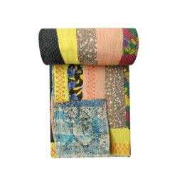 Vintage Kantha Quilt Handmade Sari Throw Blanket - 56x80 Inch - thumbnail 4
