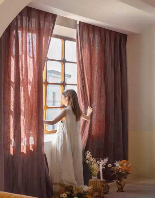 40 Colours , Red 100% Linen Curtain Panels, Living Room Curtains, Bedroom Curtains, Custom Made Wide Linen Panels - image 1