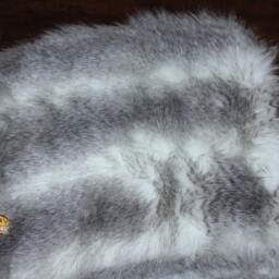 Luxury Faux Fur Bed Spread - Arctic Wolf Comforter Throw Blanket Or Duvet Gray & White Feather Huskie Stripe - thumbnail 3