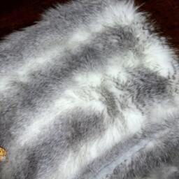 Luxury Faux Fur Bed Spread - Arctic Wolf Comforter Throw Blanket Or Duvet Gray & White Feather Huskie Stripe - thumbnail 4
