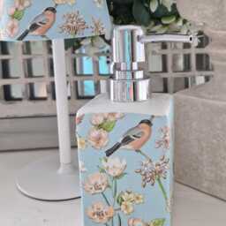 Lovely Duck Egg Blue Bird & Blossom Floral Decoupaged Ceramic Soap Dispenser - thumbnail 2
