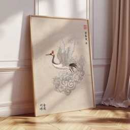 Japanese Crane Wall Art Print, Traditional Bird Poster, Oriental Artwork, Asian Nature Decor - thumbnail 2