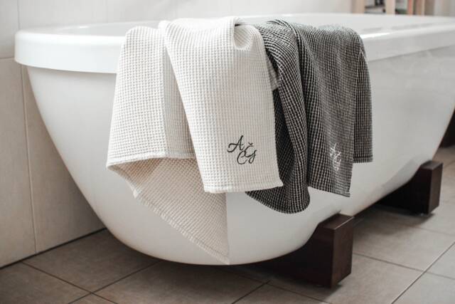 Monogrammed Waffle Linen Towel Personalized Bath & Spa Gift - image 1