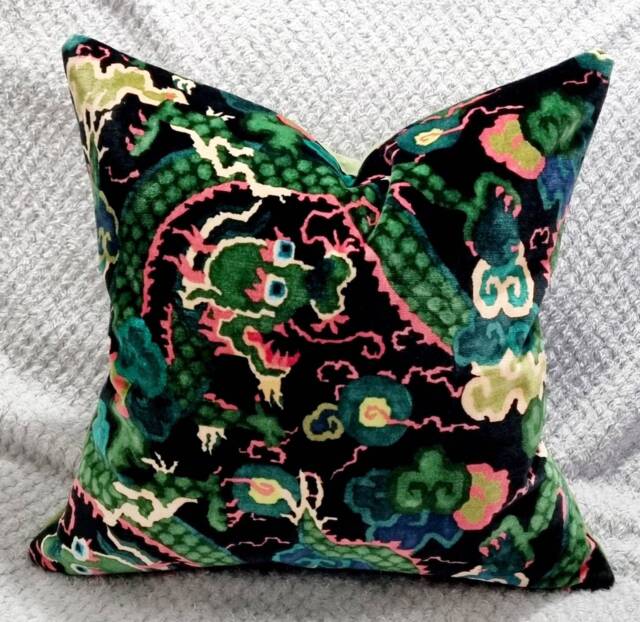 Linwood Velvet Wonderland Double Dragon Green & Omega Grass Cushion Cover 45x45 cm - image 1