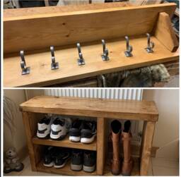 Shoebench Set Solid Wood Rustic Shoe Bench Boot Rack & Coat Hallway Storage Handmade Oak Pine Walnut