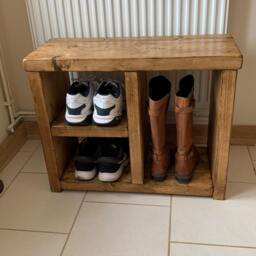 Shoebench Set Solid Wood Rustic Shoe Bench Boot Rack & Coat Hallway Storage Handmade Oak Pine Walnut - thumbnail 3