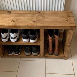 Shoebench Set Solid Wood Rustic Shoe Bench Boot Rack & Coat Hallway Storage Handmade Oak Pine Walnut - thumbnail 2