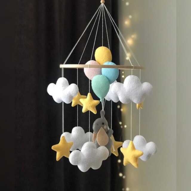 Felt Elephant Baby Mobile Dumbo Nursery Decor With Balloons - image 1