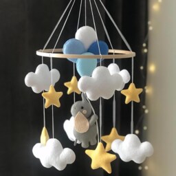 Felt Elephant Baby Mobile Dumbo Nursery Decor With Balloons - thumbnail 2