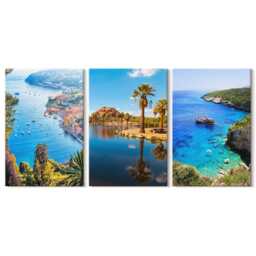 Canvas Art Set Of 3 - Seaside Views With Palm Trees & Blue Water, Print, Landscapes Wall Decor - thumbnail 3