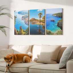 Canvas Art Set Of 3 - Seaside Views With Palm Trees & Blue Water, Print, Landscapes Wall Decor - thumbnail 2