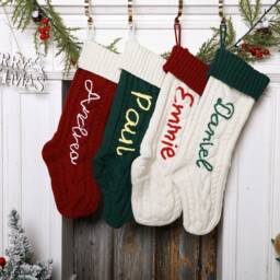 Custom Knitted Christmas Stocking Embroidered Family Name, Holiday Decor - thumbnail 2