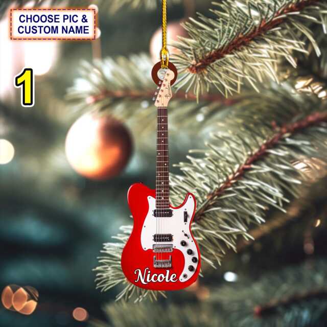 Custom Name Classic Guitar Christmas Ornament, Tree Hanging Decor, Flat 2D Ornament Acrylic/ Wooden, Lover Gift - image 1