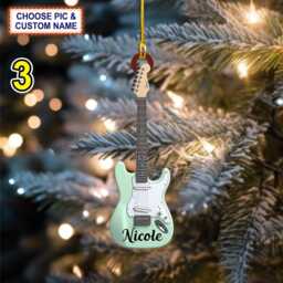 Custom Name Classic Guitar Christmas Ornament, Tree Hanging Decor, Flat 2D Ornament Acrylic/ Wooden, Lover Gift - thumbnail 3