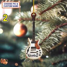 Custom Name Classic Guitar Christmas Ornament, Tree Hanging Decor, Flat 2D Ornament Acrylic/ Wooden, Lover Gift - thumbnail 2