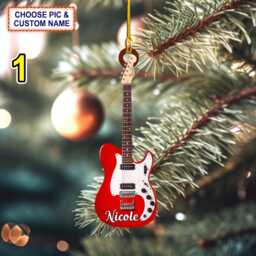 Custom Name Classic Guitar Christmas Ornament, Tree Hanging Decor, Flat 2D Ornament Acrylic/ Wooden, Lover Gift - thumbnail 1