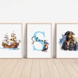 Set Of 3 Personalised Pirates Prints, Sailor Pirate Bedroom Decor, Treasure Room Wall Art, Newborn Nursery Gift Keep Sake - thumbnail 2