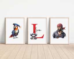 Set Of 3 Personalised Pirates Prints, Sailor Pirate Bedroom Decor, Treasure Room Wall Art, Newborn Nursery Gift Keep Sake - thumbnail 1