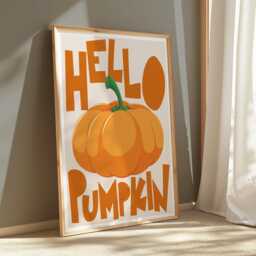 Hello Pumpkin Print, Retro Autumn Wall Home Decor, Fall Decoration, Halloween Art, Cute 2717 - thumbnail 3