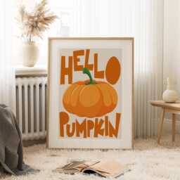 Hello Pumpkin Print, Retro Autumn Wall Home Decor, Fall Decoration, Halloween Art, Cute 2717 - thumbnail 2