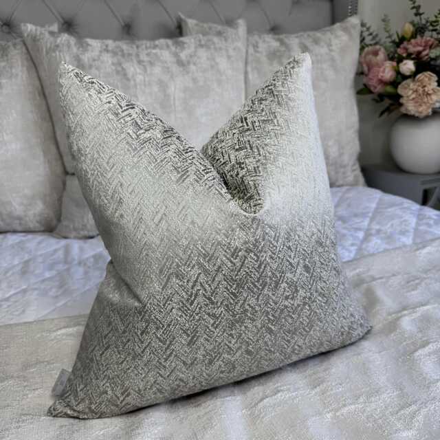 Luxurious Silver Grey Cushion Cover With Gold Shimmer - Herringbone Design Throw Pillow Cover, Bill Beaumont Fabric Bella - image 1