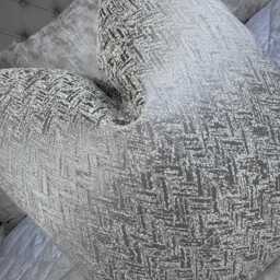 Luxurious Silver Grey Cushion Cover With Gold Shimmer - Herringbone Design Throw Pillow Cover, Bill Beaumont Fabric Bella - thumbnail 3