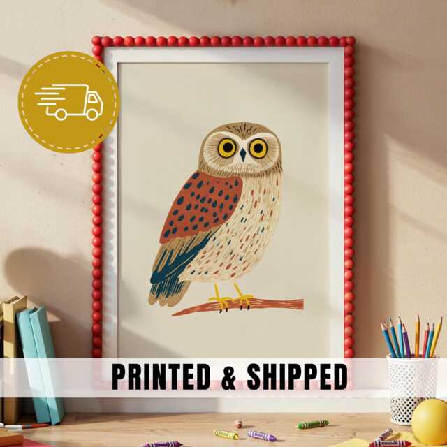 Cute Owl Nursery Wall Art Woodland Animal Illustration Kids Room Decor Neutral Baby Print Toddler Bedroom Nature - 86 - image 1