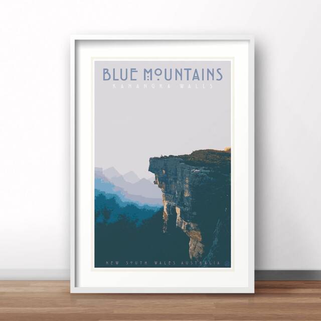 Blue Mountains Vintage Travel Poster, Retro Australian Print - image 1
