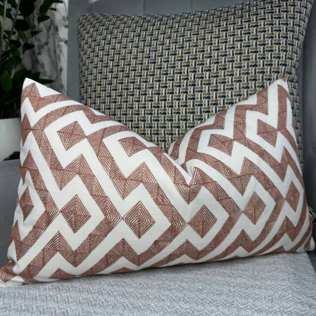 "Graphic Cushion Cover, Geometric Pillow Sham John Lewis Meeko Furnishing Fabric, Orange Handmade in UK 12"" X 20" - image 1