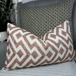 "Graphic Cushion Cover, Geometric Pillow Sham John Lewis Meeko Furnishing Fabric, Orange Handmade in UK 12"" X 20" - thumbnail 4