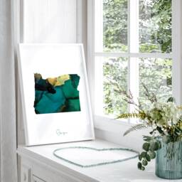Oregon Map Emerald Green & Gold Wall Art Print - Us State Usa United States Of America - thumbnail 3