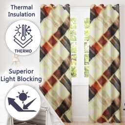 Abstract Neutral Brush Stroke Plaid Texture Seamless Pattern Readymade Eyelet Ring Top Thermal 100% Blackout Curtains - thumbnail 3